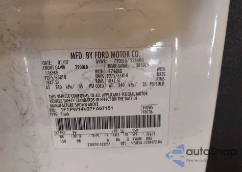 2007 Ford F-150 Fx4/Lariat/Xlt from USA, damaged, VIN 1FTPW14V27FA67151